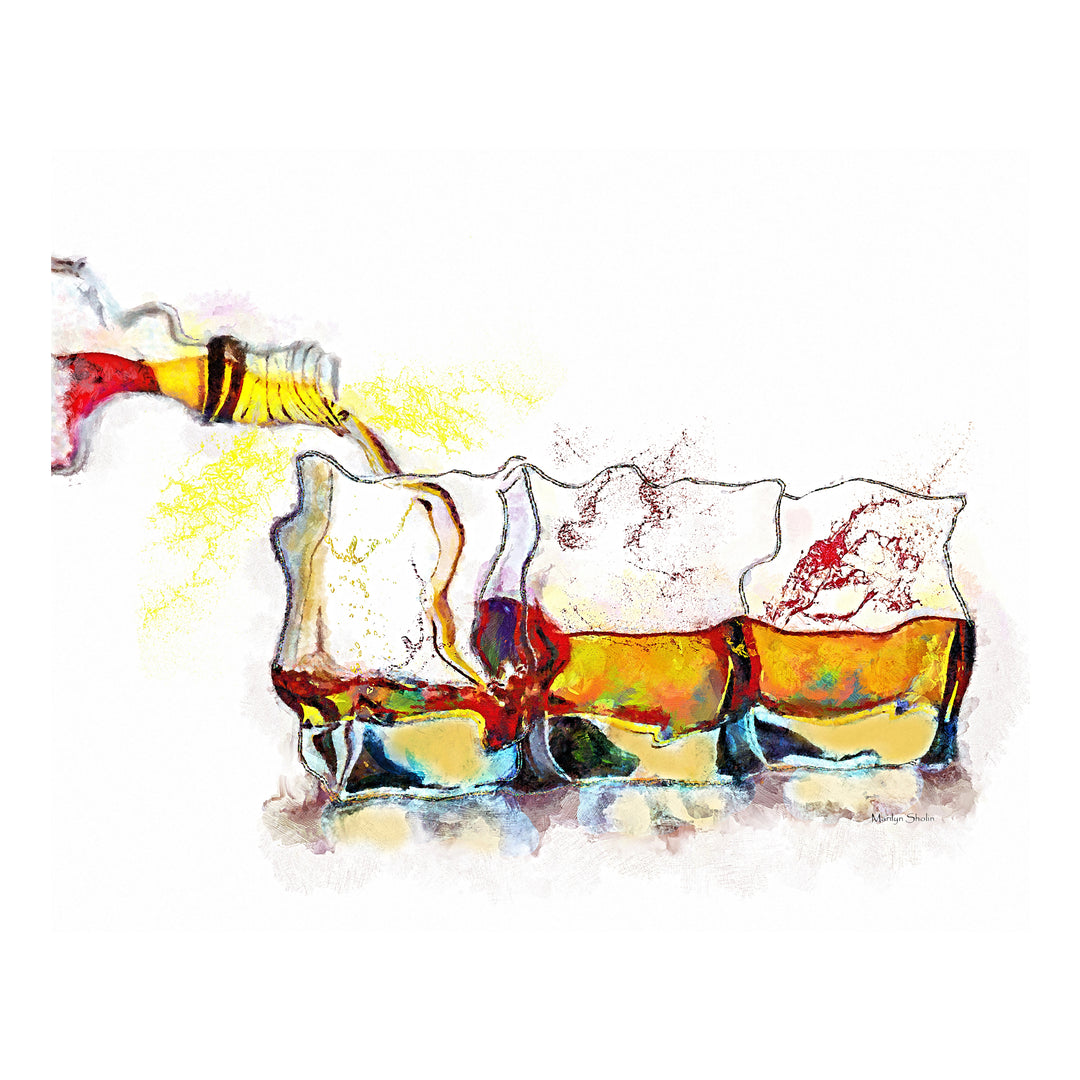 Triple Shot Wall Decor of Whiskey Scotch Bourbon - Drunk Girl Art