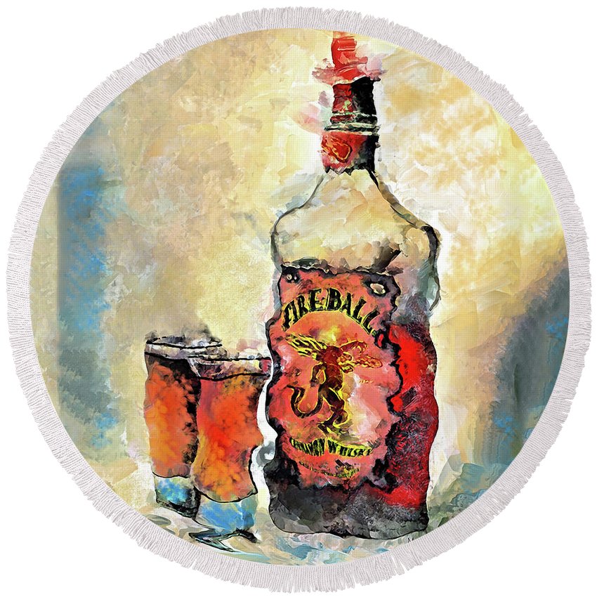 Fireball - Round Beach Towel | Drunk-Girl-Art