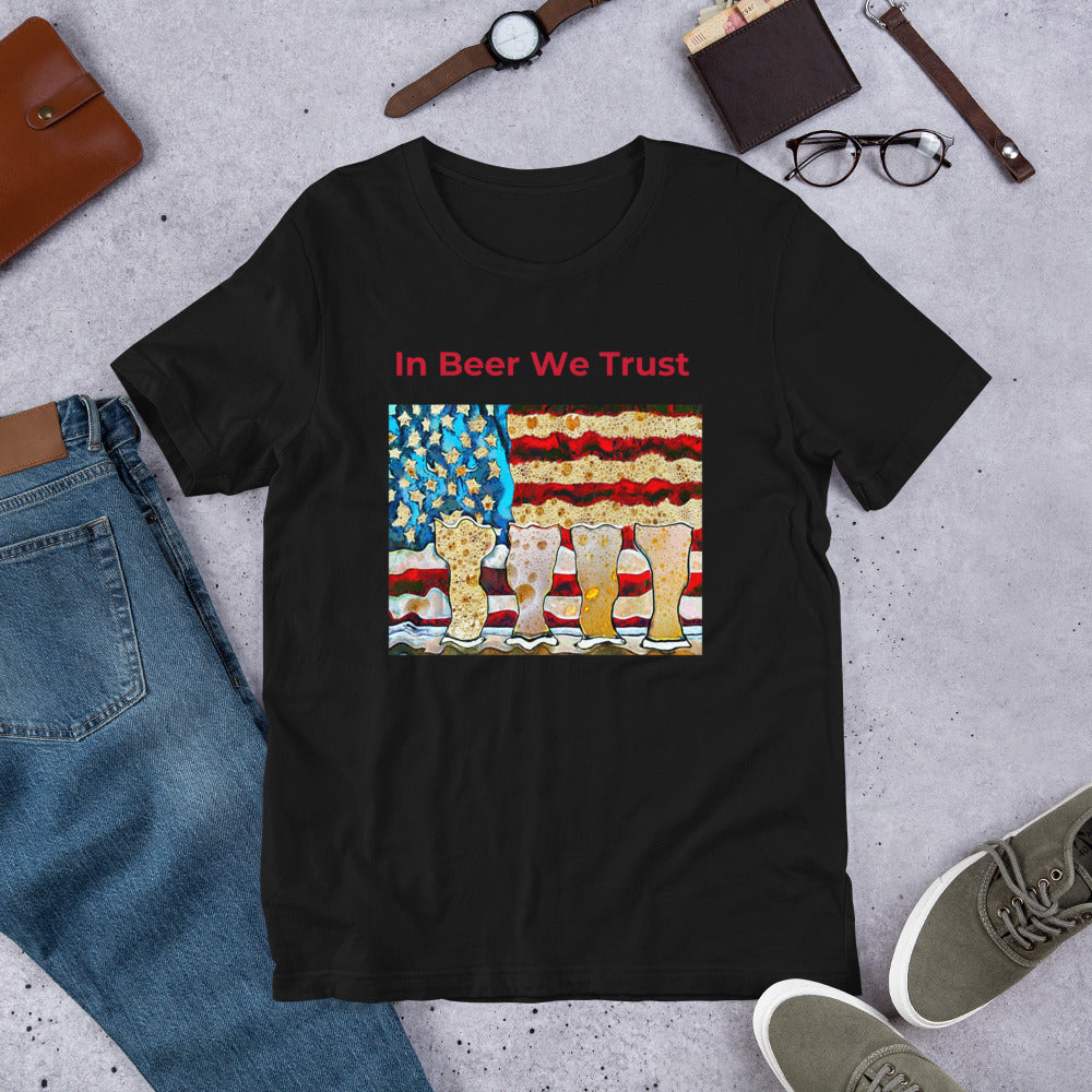 In BEER We Trust Patriotic Beer TShirt - Drunk Girl Art