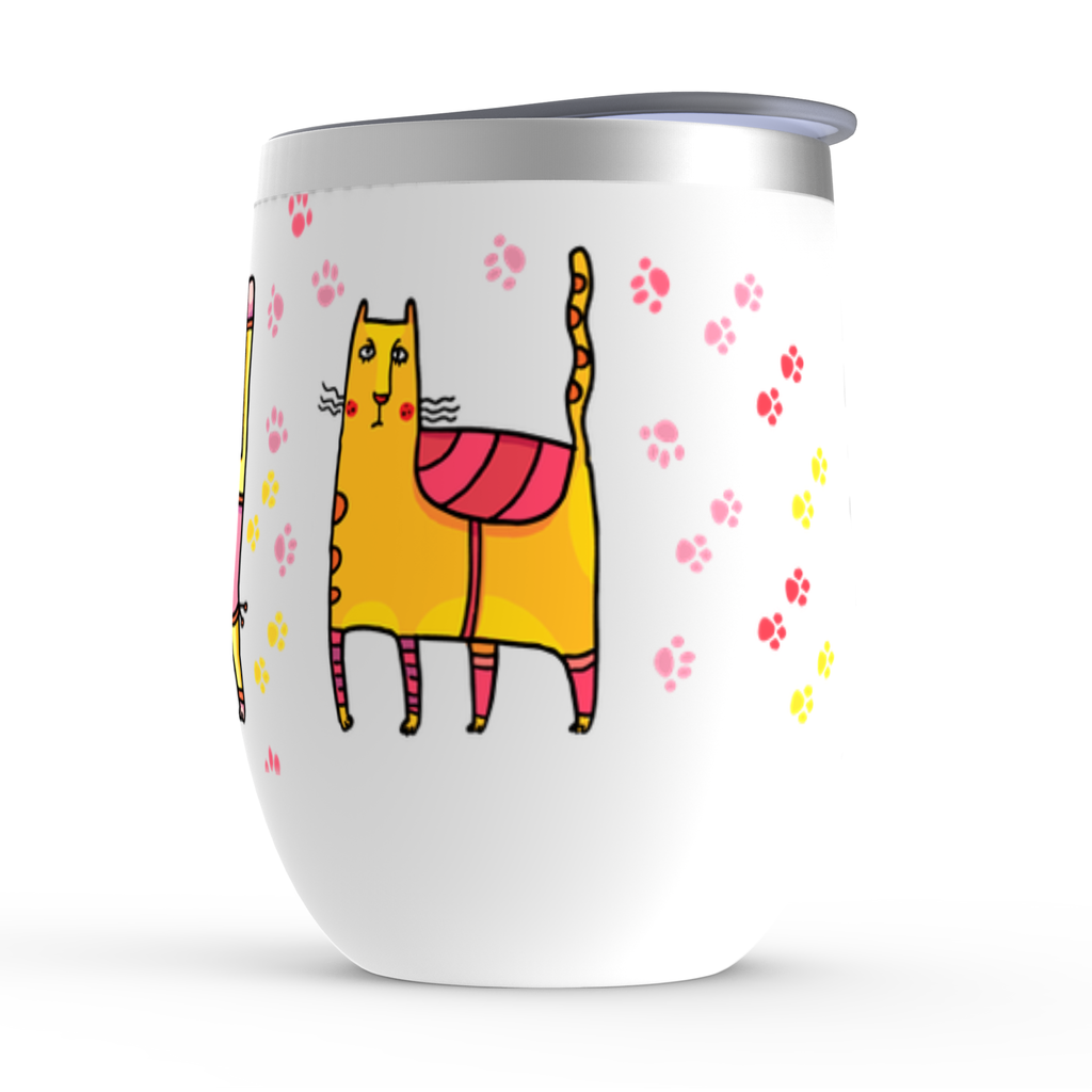 Crazy Cat  Stemless Wine Tumblers - Drunk Girl Art
