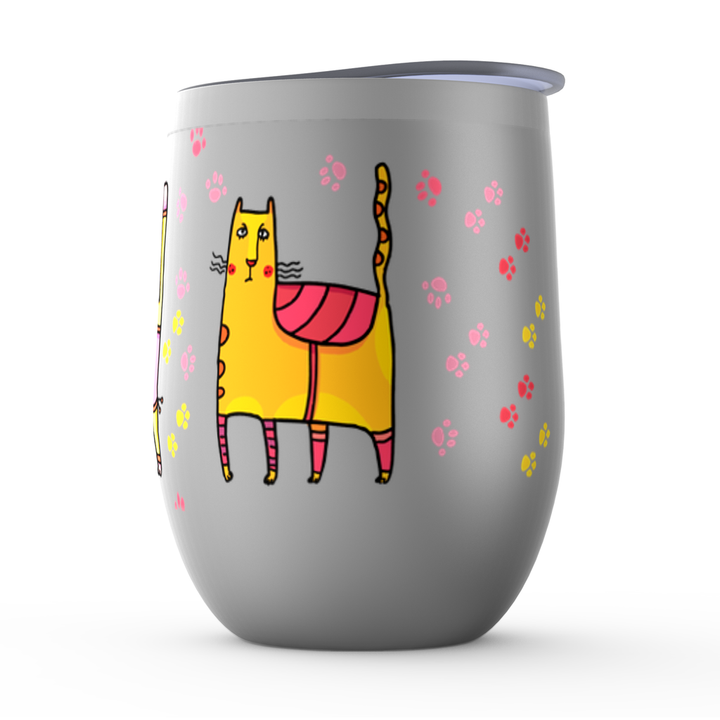 Crazy Cat  Stemless Wine Tumblers - Drunk Girl Art
